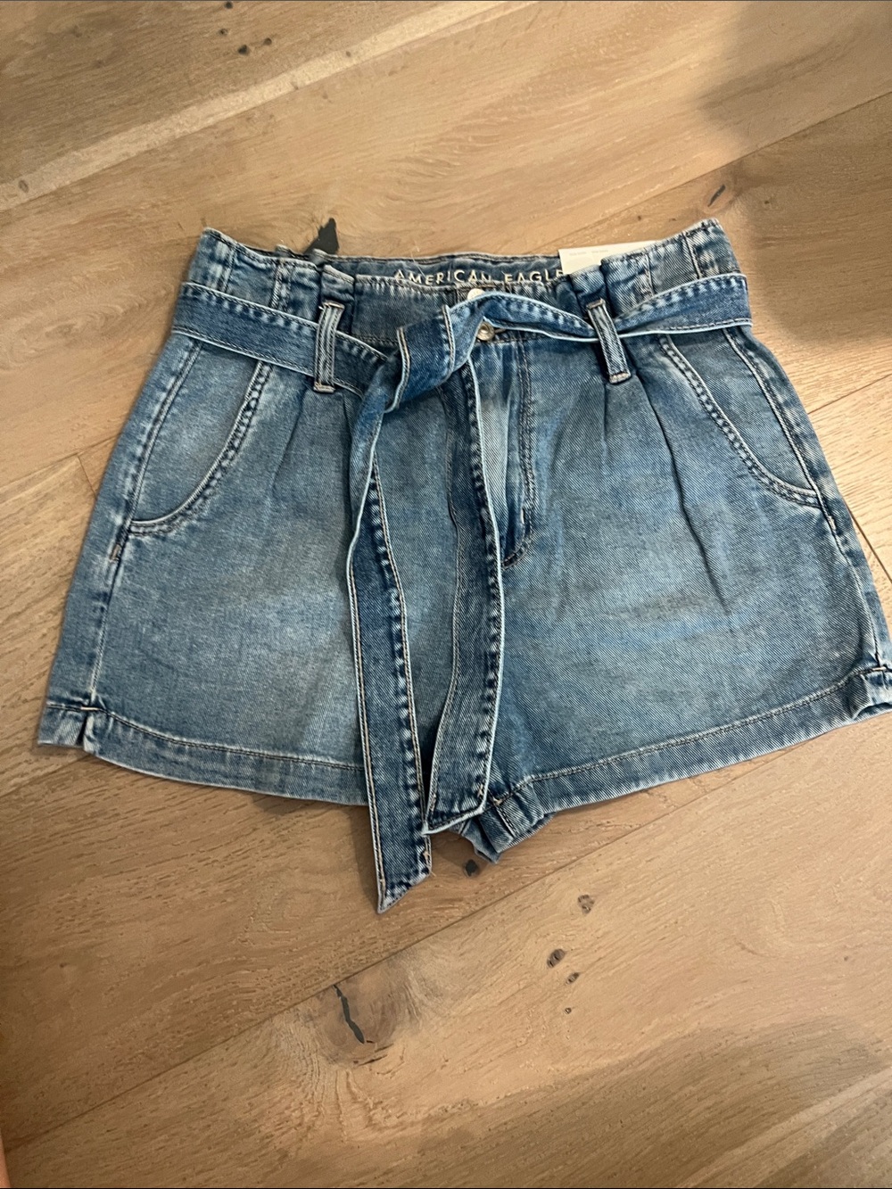 American Eagle Outfitters Light Blue Tie-Waist Denim Shorts